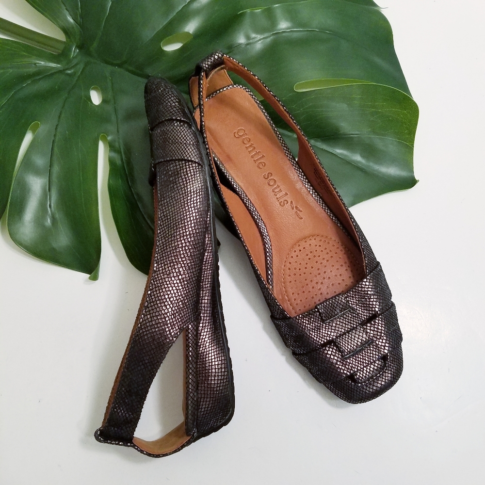 Gentle Souls Sling Back Snake Print Leather Shoes Size 5.5